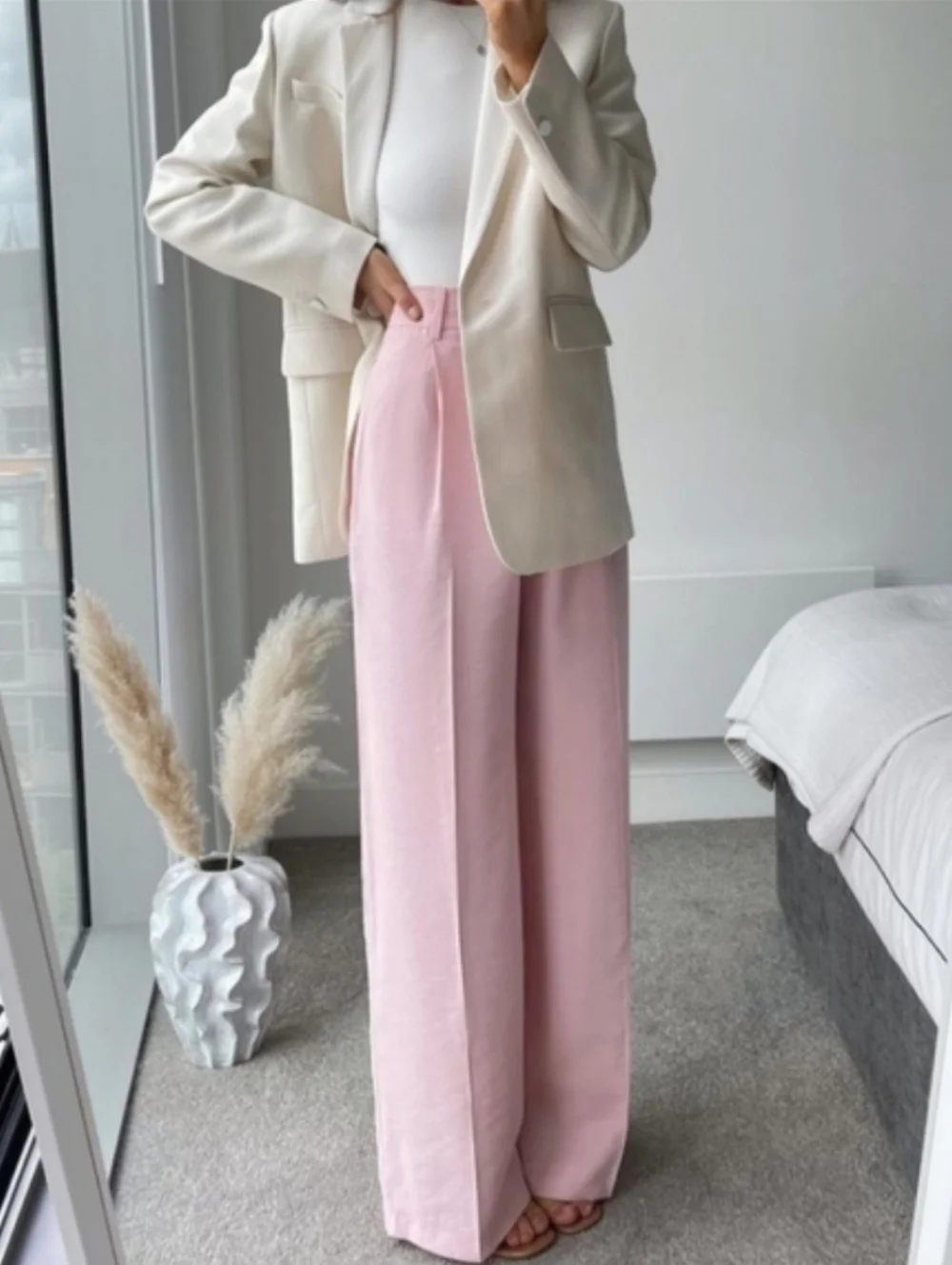Zara Front Wrap Menswear Style Wide Pants Pink Size XL